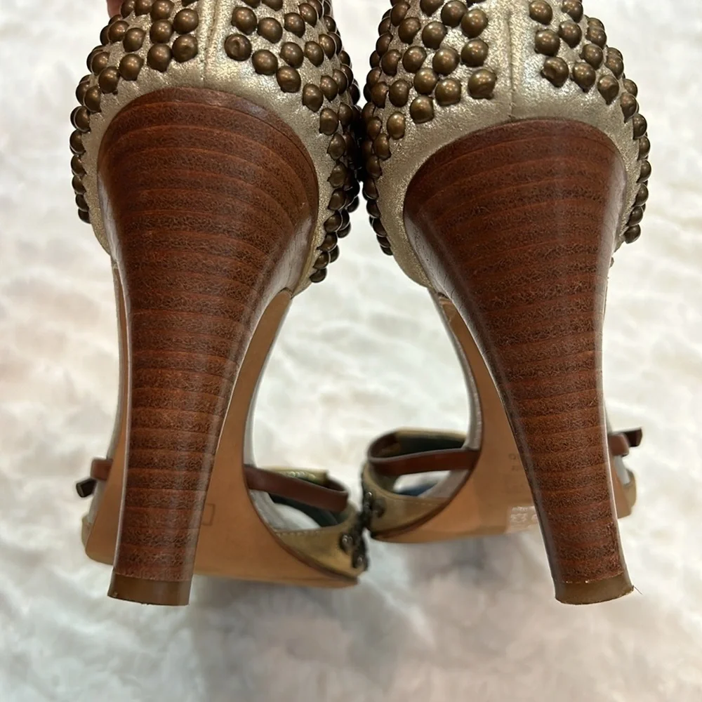 Giuseppe Zanotti Rhinestone Studded Bronze And Brown w Denim Insole Sandals 6.5